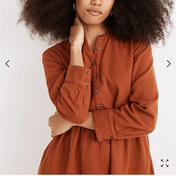 Madewell Flannel Button Placket Tiered Mini Dress Rust Orange Ruffled Dress Sz M - Picture 2 of 14